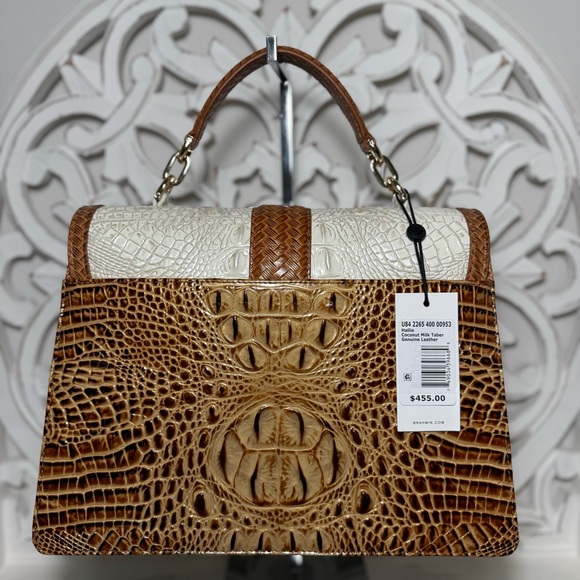 Brahmin Hallie Satchel Coconut Milk Taber Toasted Melbourne Leather $455 - Picture 6 of 7